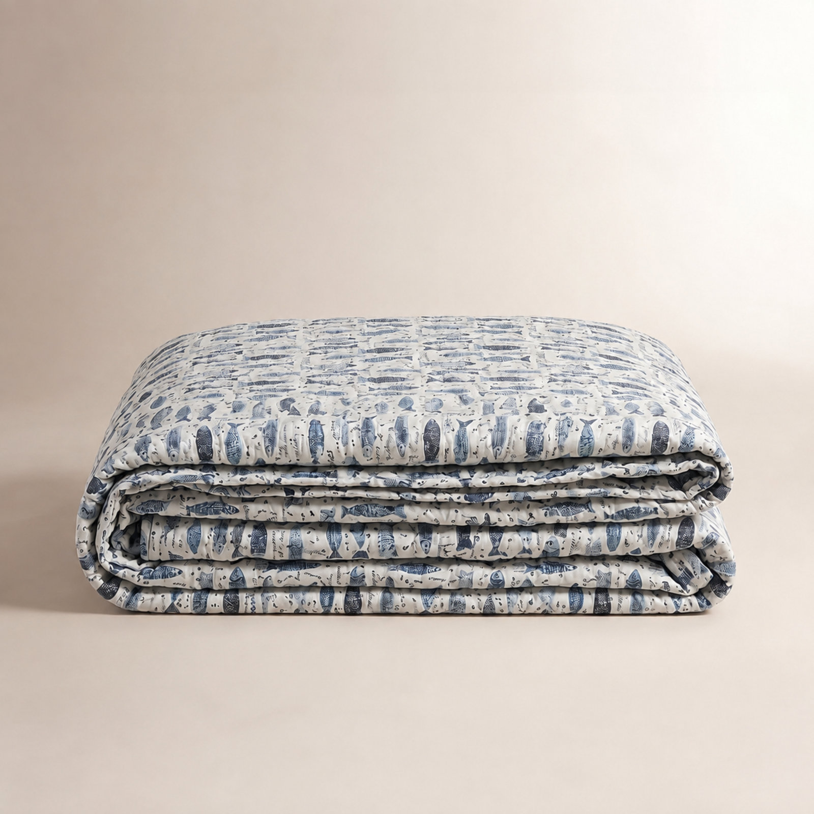 Kantha Fish Cotton Coverlet Set, Twin Extra Long