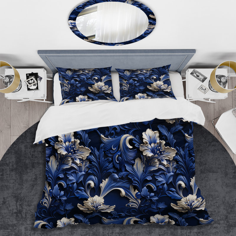 Blue Victorian Neo Gothic Victorian Pattern IV Duvet Cover, Queen Duvet Cover + 2 Standard Shams