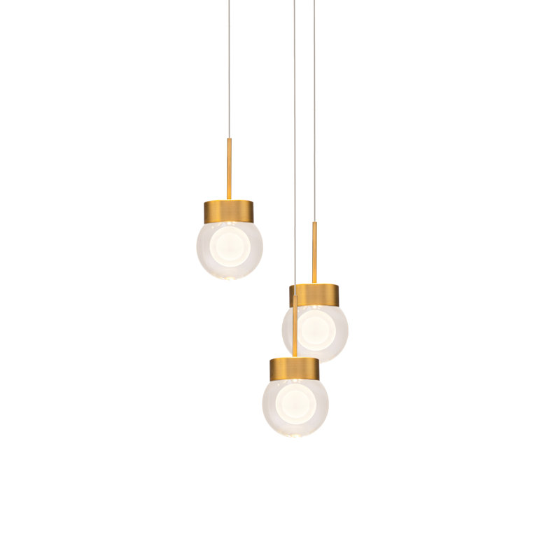 Luminaire suspendu double à DEL à double bulles, 3, Laiton vieilli, 1.5" H x 11.75" W x 11.75" D