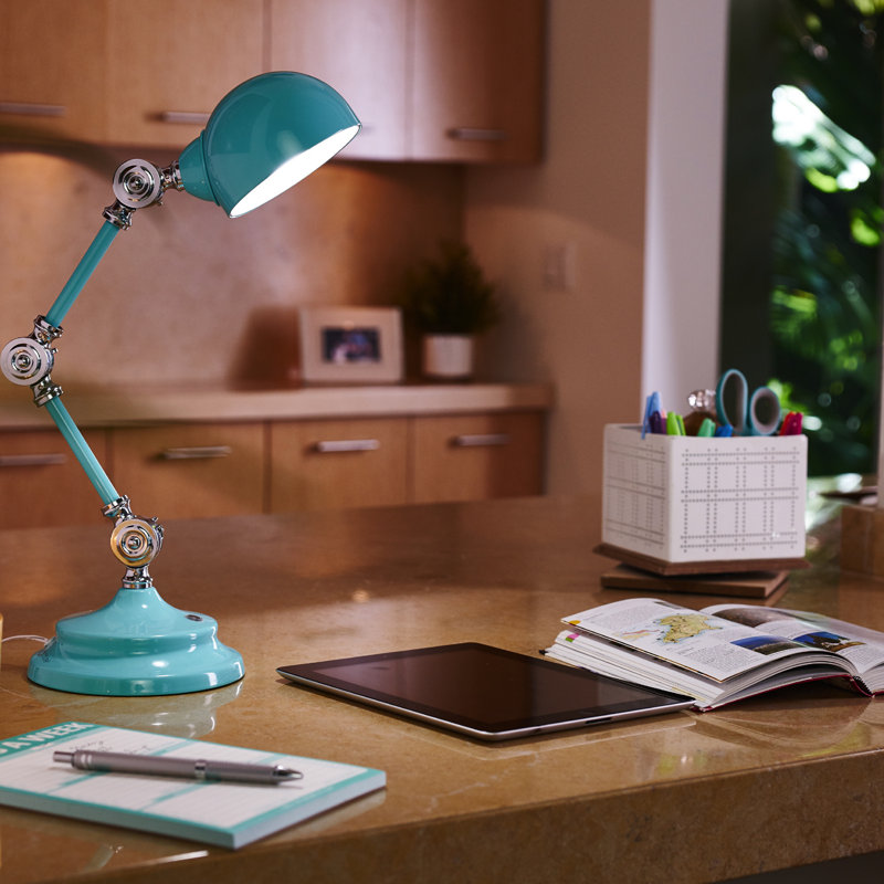 OttLite Revive LED Desk Lamp 3 Brightness Settings, Touch Controls, USB & 3 Adjustable Knobs, Turquoise