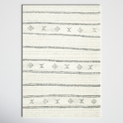 Rectangle Milada Striped Hand Tufted Wool Area Rug in Black/Beige