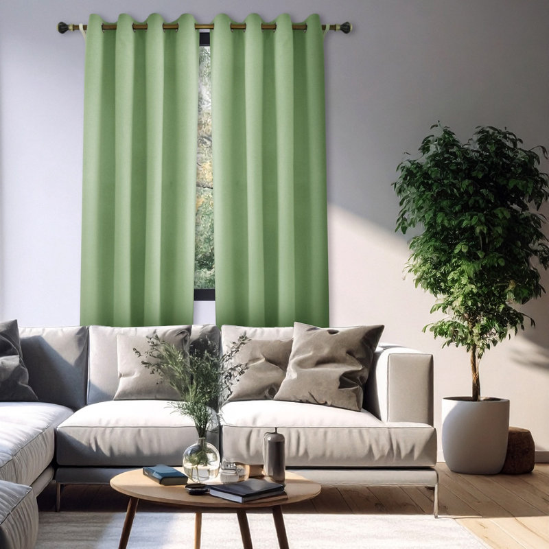 Linen Blend Blackout Curtain Panel Pair, Light Green, 117cm Width x 137cm Drop