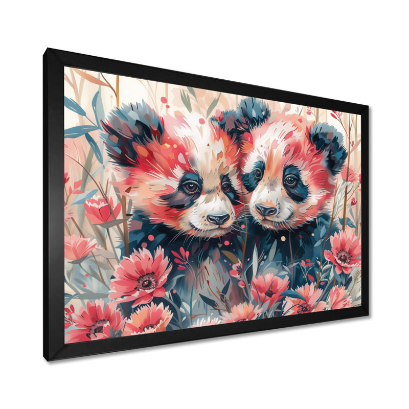 Tobiah - panda, art mural, H 30 po x l 40 po, Cadre noir