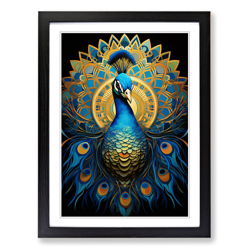 Peacock Geometric - Framed Print, 34cm H x 25cm W, Black Framed