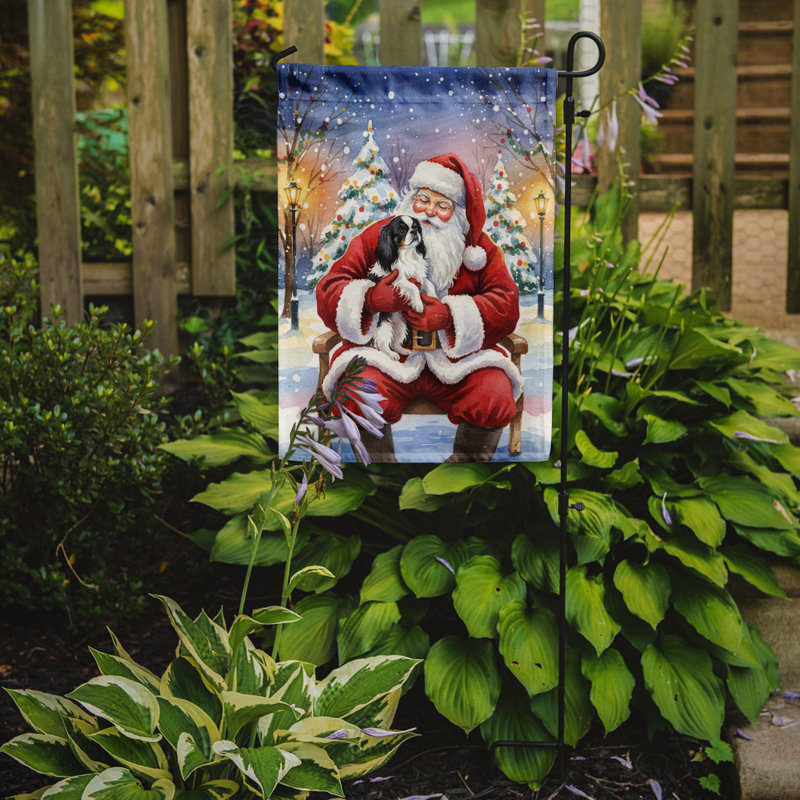 Mentonnière japonaise avec le drapeau du jardin du Père Noël, Taille du jardin, Épagneul japonais