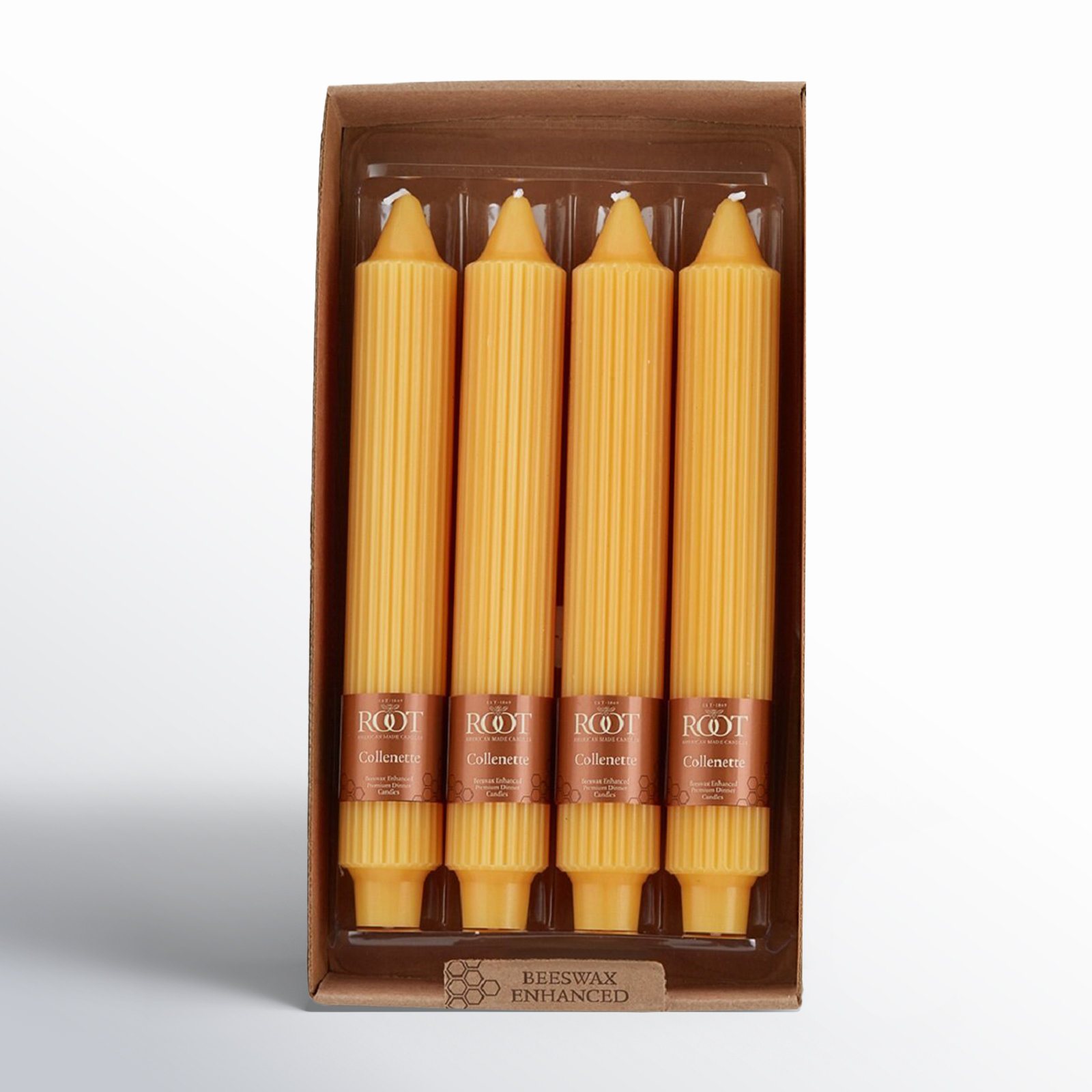 Grecian Collenette Unscented Taper Candle, 9" H x 1.25" W x 1.25" D, Butterscotch