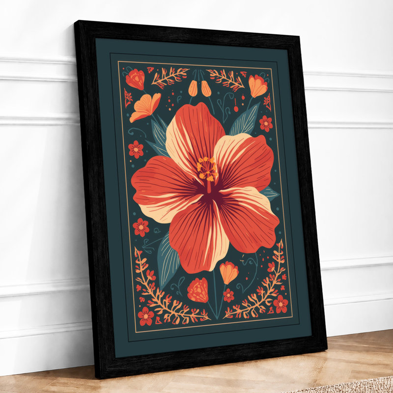 Hibiscus in Bloom Botanical - Framed Print, A2 - 59.4 x 42.0 cm, Black
