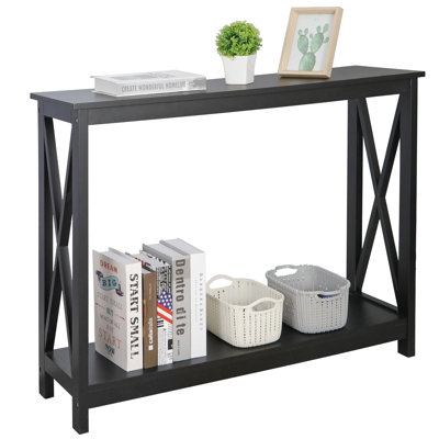Entryway Table, Expresso Coloured Console, X Frame Design, Open Shelf Storage