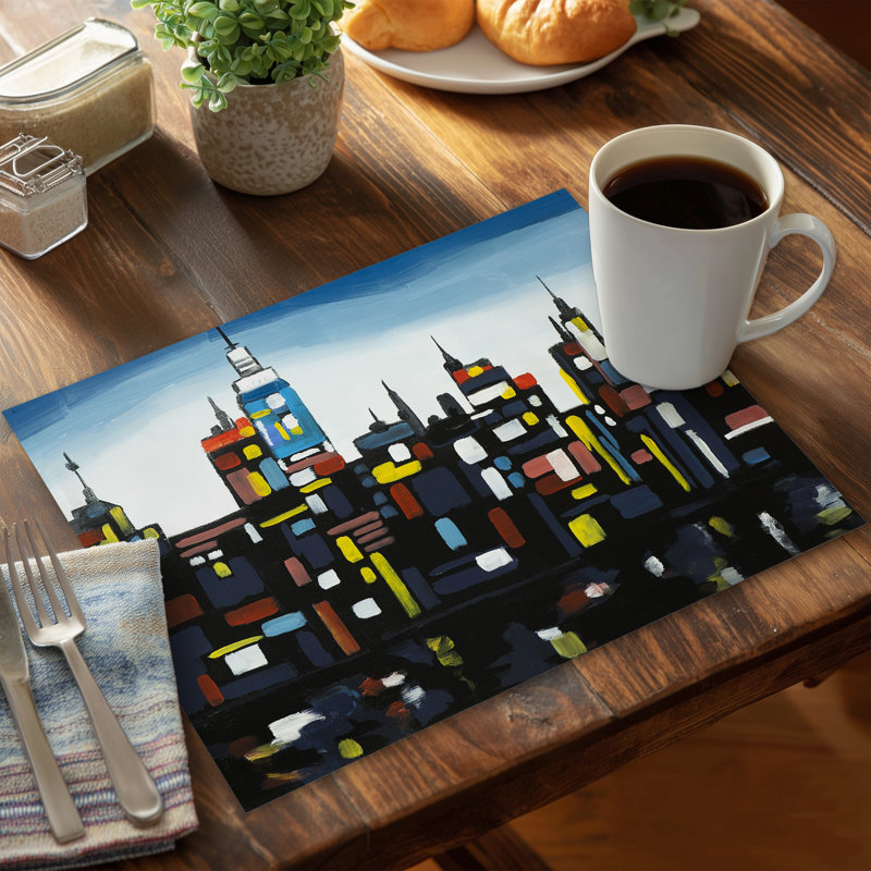 Colorful Buildings Polyester Placemat - Blue Building Cities Decor