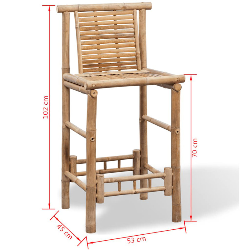 vidaXL Bamboo Bar Stools with Backs, Weather-Resistant, 17.7" x 20.9" x 40.2" Brown