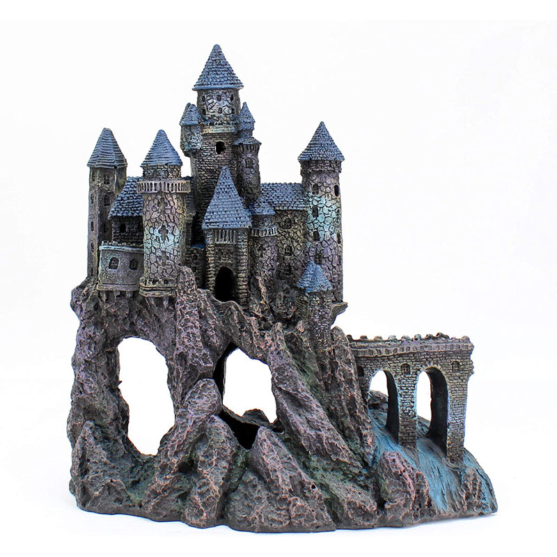 Extra Large Gray Resin Medieval Castle Aquarium Ornament
