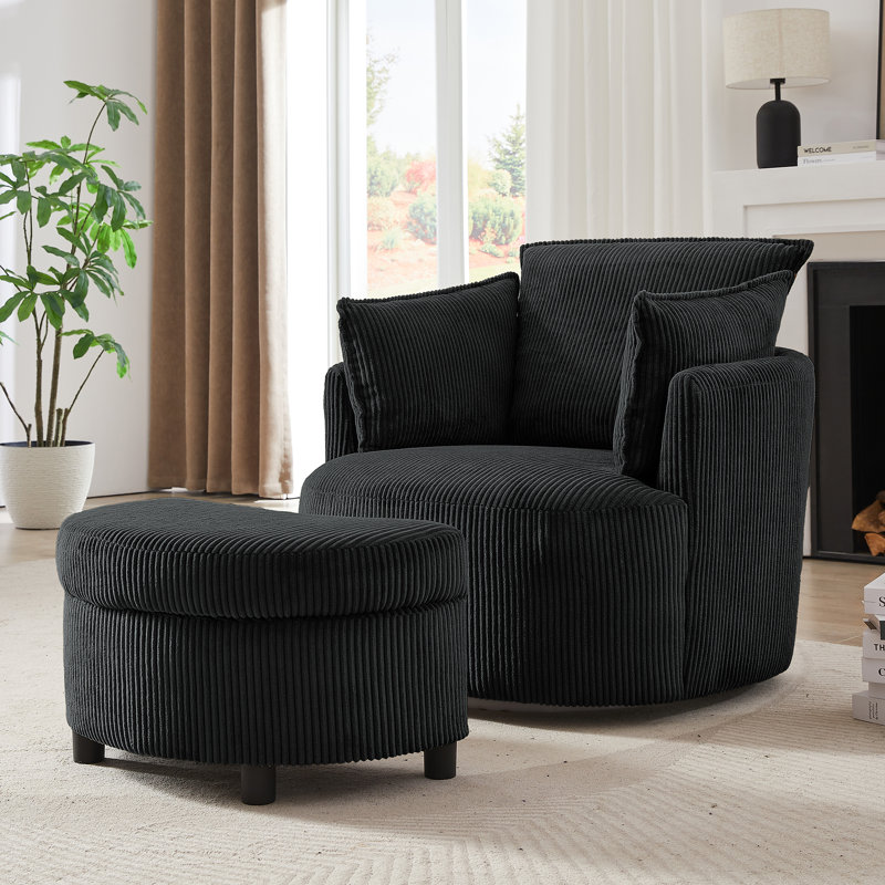 360° Swivel Chair With Ottoman, Black