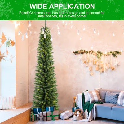 7ft Slim Christmas Tree - Pencil With 469 Tips, Ideal For Small Spaces And Corners, Stable Metal Stand Support Pencil-shaped Narrow Tight