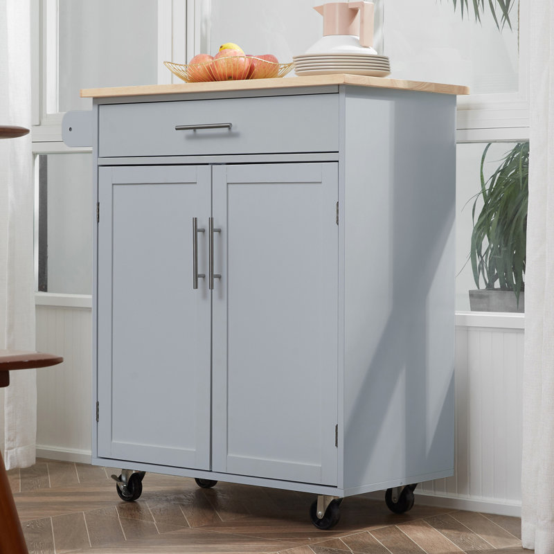 HOMCOM Kitchen Island Cart Rolling Trolley Cart With Drawer, Gray