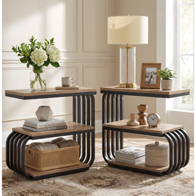 C-Shaped Side Table, 3-Tier Narrow End Table For Living Room