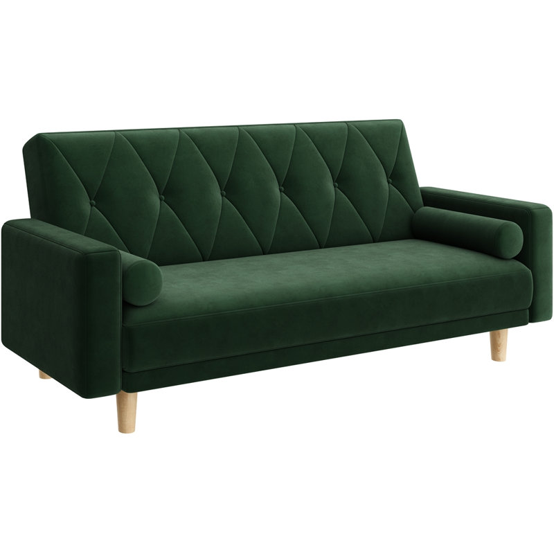 Tufted 3 Seater Sofa Bed, Velvet - Green