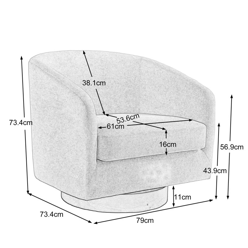 72Cm Wide Swivel Barrel Chair, Beige Chenille