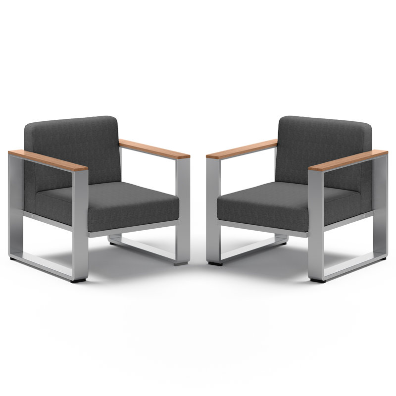 Fauteuil de jardin en aluminium avec coussins de 15 cm d'épaisseur et accoudoirs imitation bois (paquet de 2)