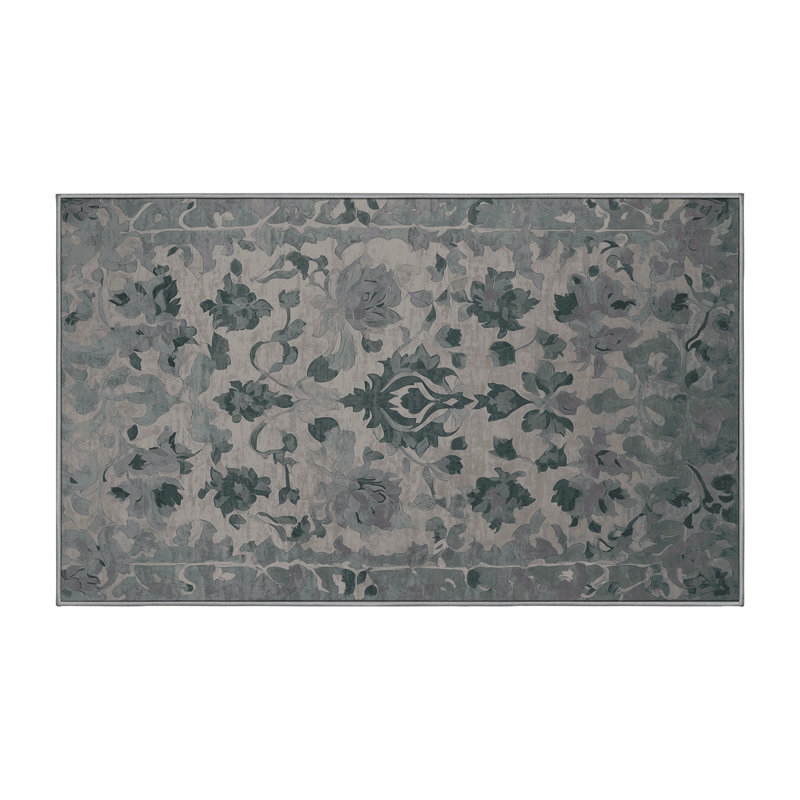 Machine Washable Gray Area Rug, Rectangle 5' x 7'