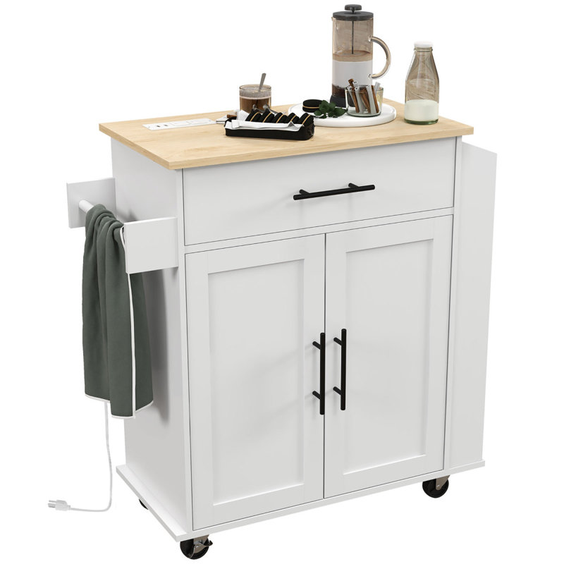 Sicilee Kitchen Cart with Manufactured Wood Top, White