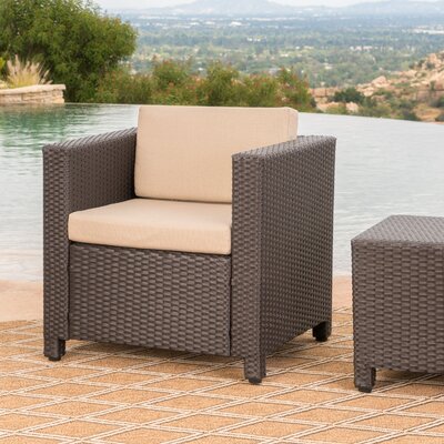 Bonnette 25.5"" Wide Outdoor Wicker Patio Sofa with Cushions -  Wrought Studioâ¢, B203197DA24A45E28AE0AD8F958CBED1