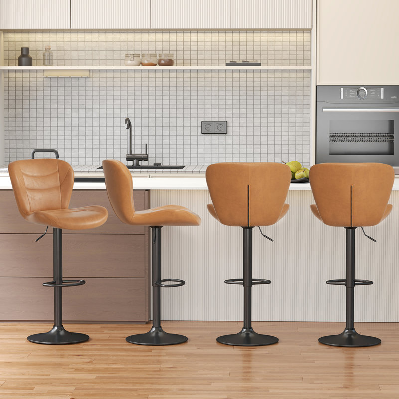 Adjustable Height Counter Stool with Metal Frame, 4, Yellow