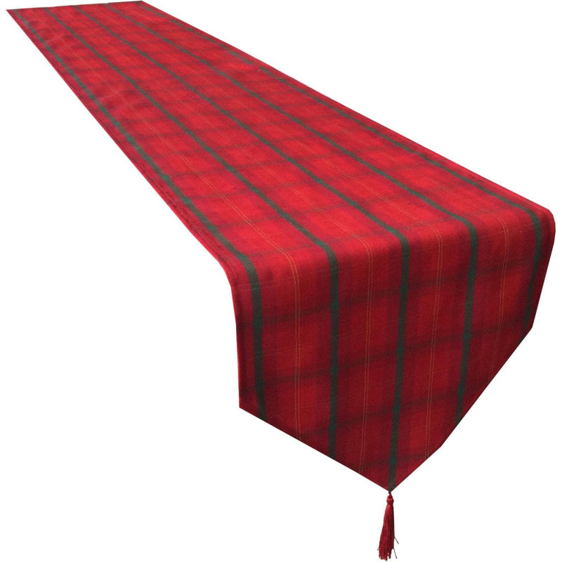 Christmas Scottish Tartan Tasselled Table Runner, 33cm W x 244cm L