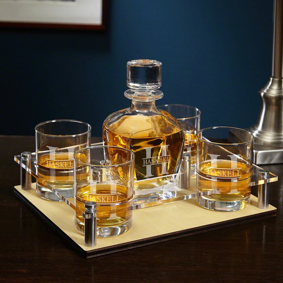 Personalized Whiskey Decanter, Glass, Ice Ball & Coaster Set