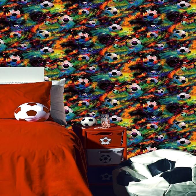 Lancashire Textiles Wallpaper Football Galaxy Multi Nature Room Decor Wall Roll