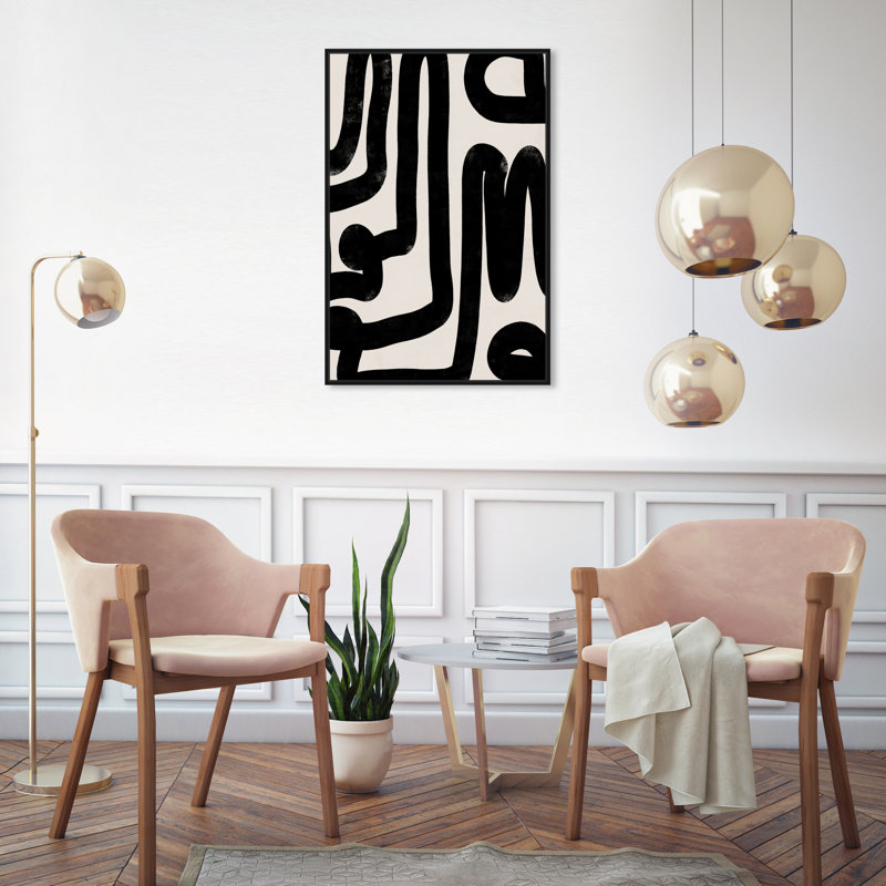 Modern Bold Brush Stroke Lines Print, 31" H x 21" W, Black Framed Canvas
