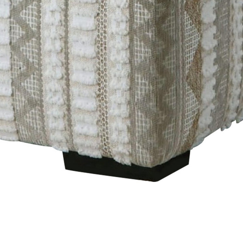 Repose-pieds Phan, chenille pelucheux ivoire, motif à lignes élégantes