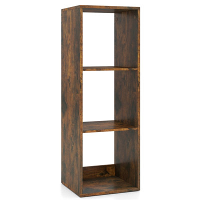3-Cube Wooden Bookshelf with Anti-Tip Kits & Back Guardrail, Modern Compact Storage for Living Room, Bedroom, or Home Office, Rustic Brown