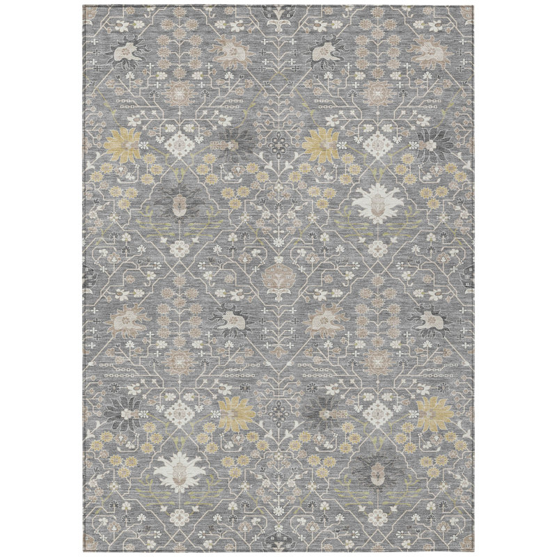 Gray Flat Woven Synthetic Washable Area Rug, 5' x 7'6"