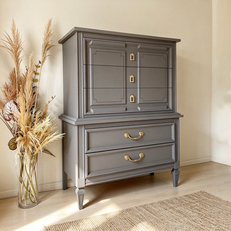 Elegant Grey Storage Drawer Accent Chest.