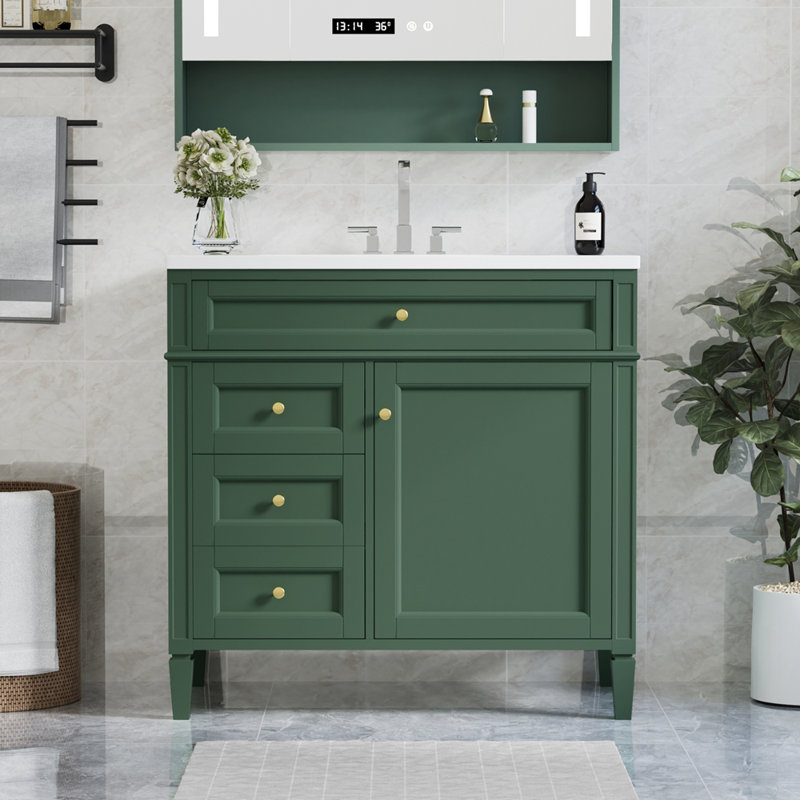 Meuble-lavabo simple 36 po Yinon, Vert, Doré