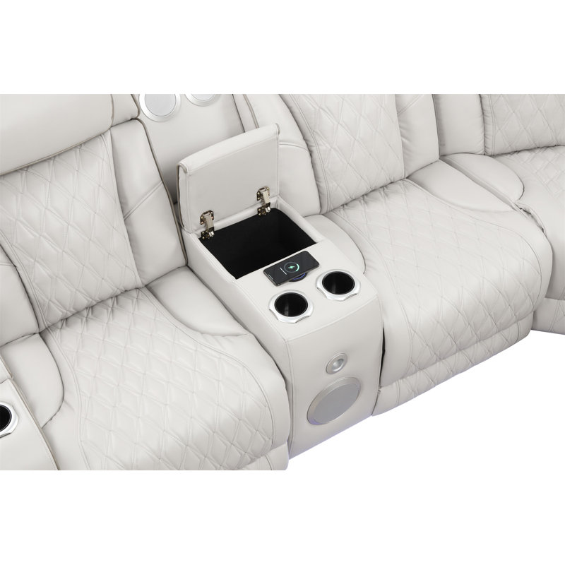 Fortuner Modern Style Power Recliner Sectional With Bluetooth Speaker And LED Made With Wood & Metal, Beige