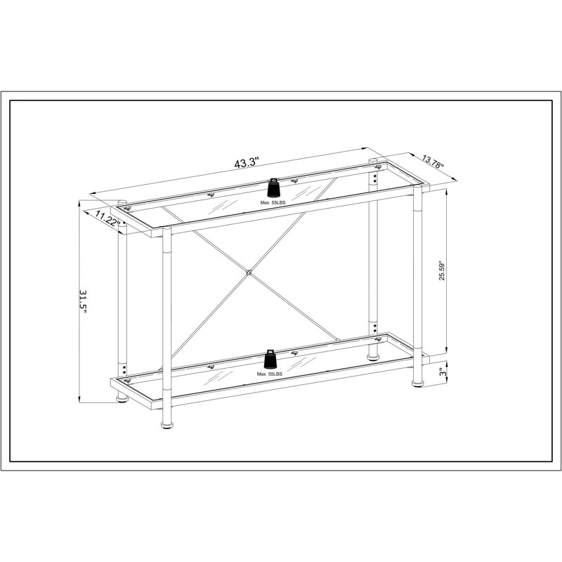 43'' Golden Glass and Metal Console Table with Storage
