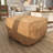 Brown Suade Leather Low Profile Square Stuffed Pouf with Patchwork Design-1517047281