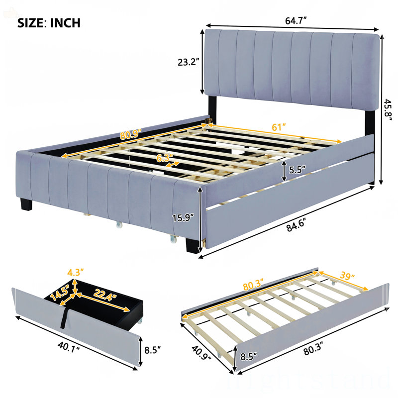Grand lit plateforme tapissier en velours