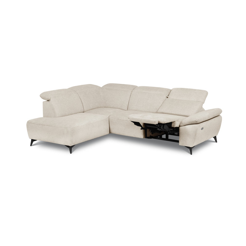 Relaxio Stylish Corner Sofa with Power Reclining & Multi Position Headrests & Adjustable Armrest, Cream, Left Hand Facing