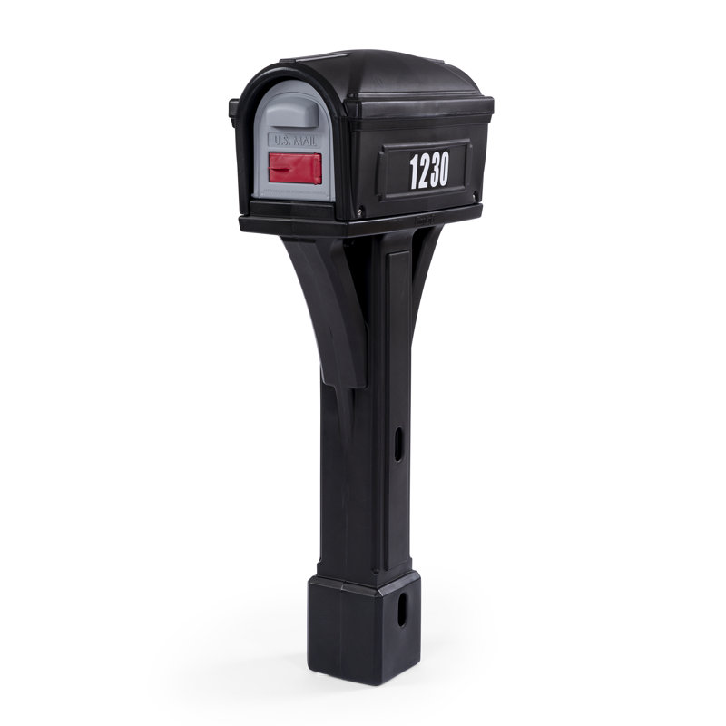 Plastic Post Mounted Mailbox with Magnetic Closure, Black