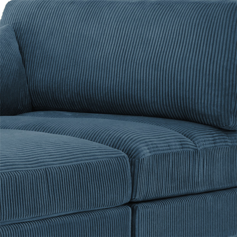 Bentura Oversized Upholstered Navy Corduroy Modular Chaise Lounge with Armrests & Throw Pillows, Right Hand Facing, Navy