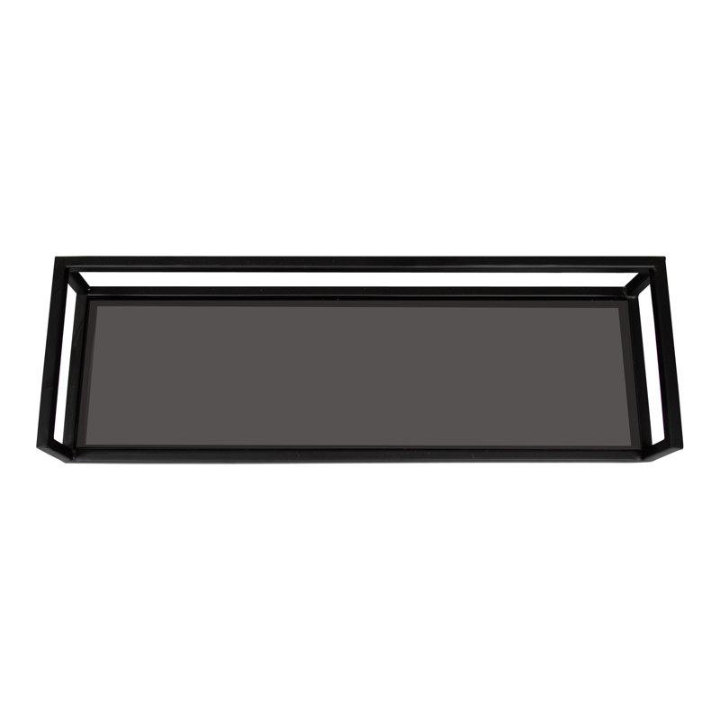 Chainbridge 24'' Black Metal and Glass Floating Wall Shelf