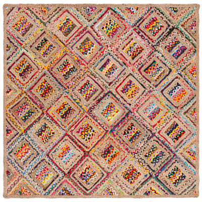 Adilynn Hand Woven Jute/Denim Geometric Rug in Red/Natural
