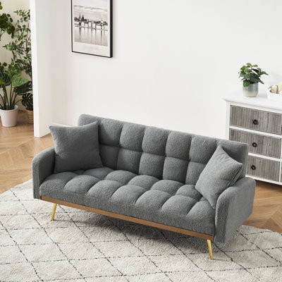 Lit gris de 69 pouces ajustable pour la chambre à coucher et le petit salon - construction robuste avec pieds en métal et 2 accoudoirs amovibles avec structure en bois massif