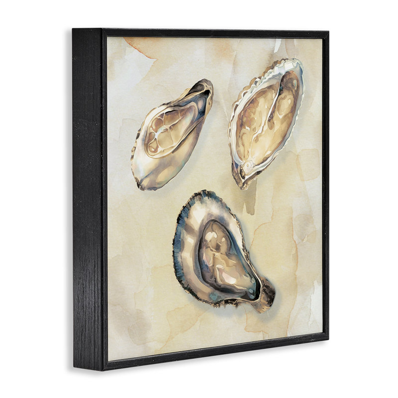 Oyster Trio sur toile beige encadrée, design par CAD, Giclée encadrée noir minuit, H 12 po x l 12 po
