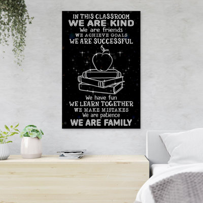 Quote About Friendship - In This Classroom We Are Kind We Are Friends - 1 Piece Rectangle Graphic Art Print On Wrapped Canvas