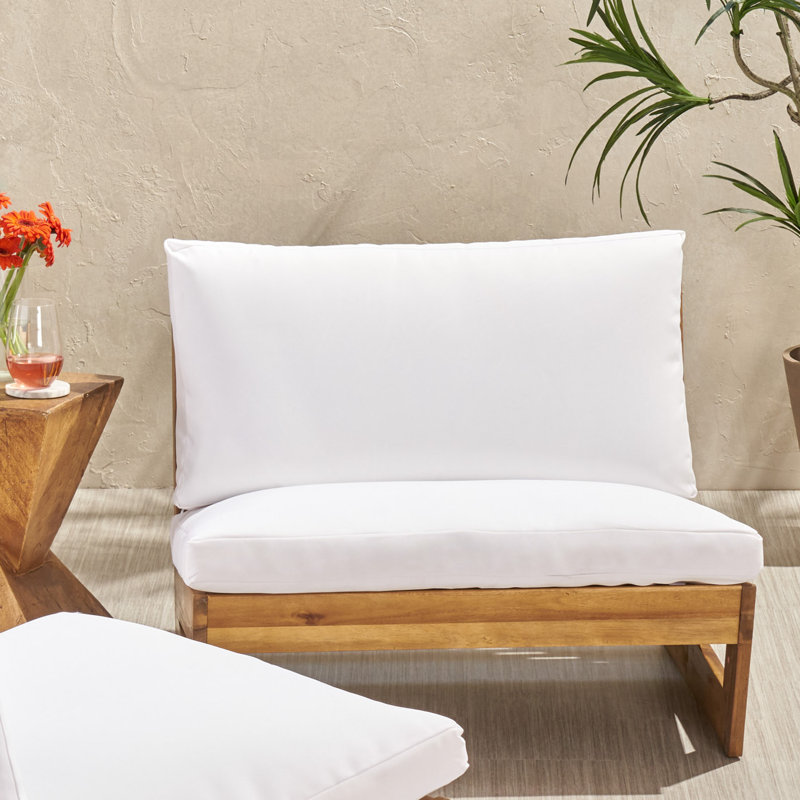 Chaise de terrasse avec coussins Louise, Cadre en teck / coussin blanc