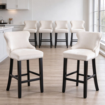 Ensemble de 6 tabourets de bar en velours à oreilles