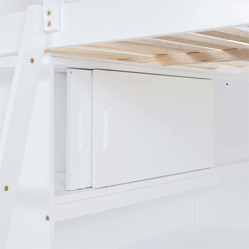 Lit mezzanine fonctionnel avec bureau et tablettes intégrés, pour créer un espace de chambre polyvalent et organisé., Blanc